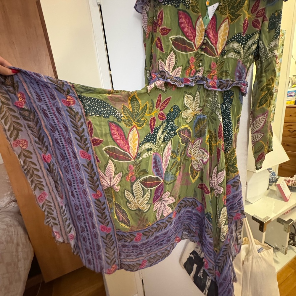FARM Rio Olive Green Floral Midi Dress with Lavender Hem - Picture 8 of 12